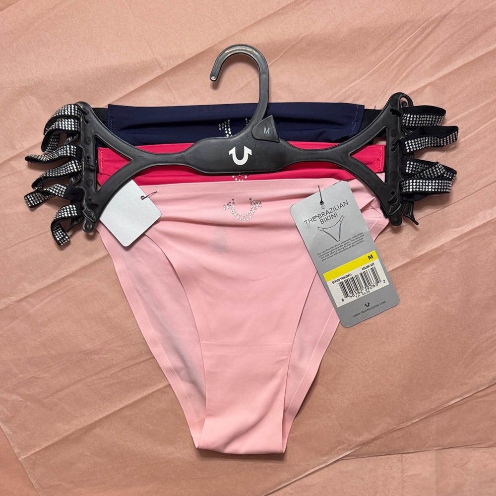 True Religion The Brazilian Bikini Trio - Pink, Navy, Light Pink - Picture 1 of 1